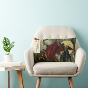 Coussin Rectangle Sorcière de Halloween vintage chevauchant un balai