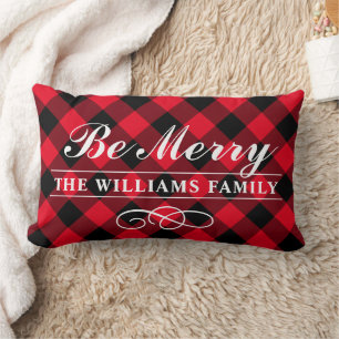 Coussin Rectangle Soyez Joyeux Moderne Rouge Buffalo Plaid Famille M