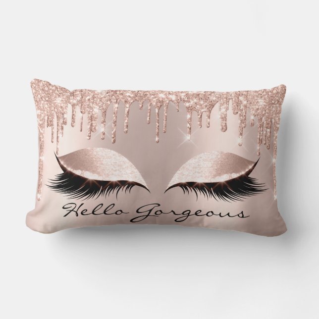 Coussin Rectangle Spark Rose Gold Drips de maquillage Lashes Hello G (Recto)