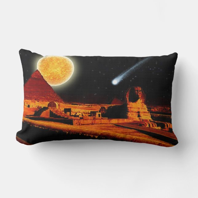 Coussin Rectangle Sphinx & Lune sur égyptienne Giza Pyramides Cadeau (Recto)