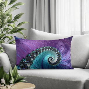 Coussin Rectangle Spirale fractale dégradé turquoise violet abstrait