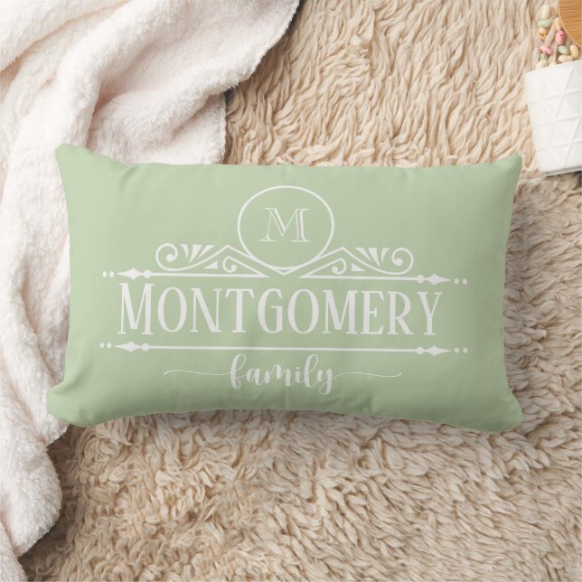 Coussin Rectangle Split Monogram Family Name Monogram Green  (Couverture)