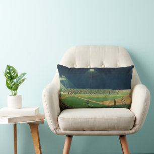 Coussin Rectangle Sports Vintage, Match de Baseball de Nuit