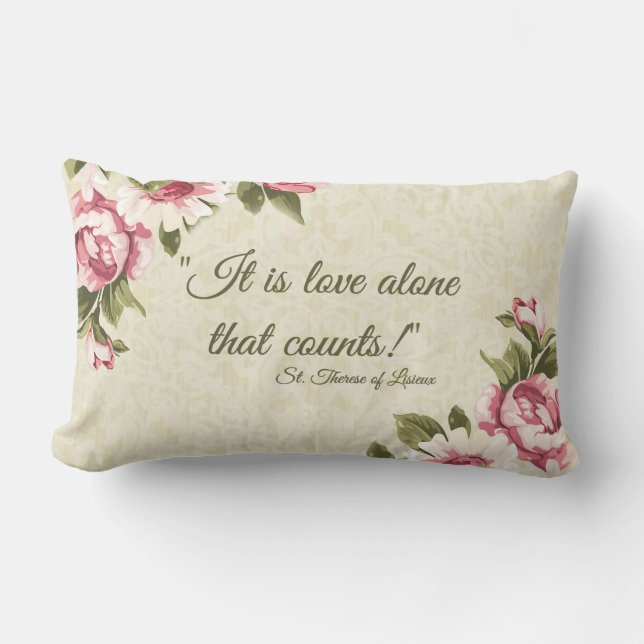 Coussin Rectangle St Therese de Lisieux disant les roses roses (Recto)