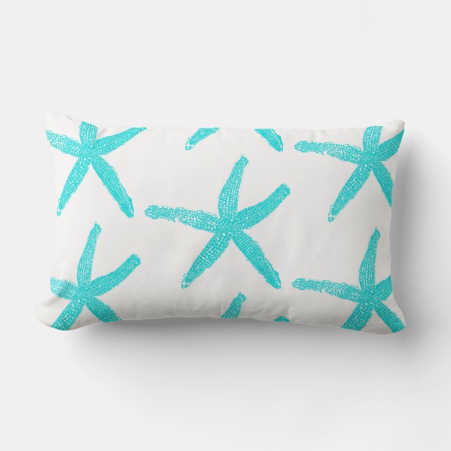 Coussin Rectangle Starfish Turquoise Bleu Blanc Cute Motif Coton (Recto)