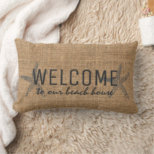 Coussin Rectangle Starfish Welcome maison de plage de brioches rusti