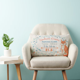 Coussin Rectangle Statistiques de naissance Baby Boy Forest Créature