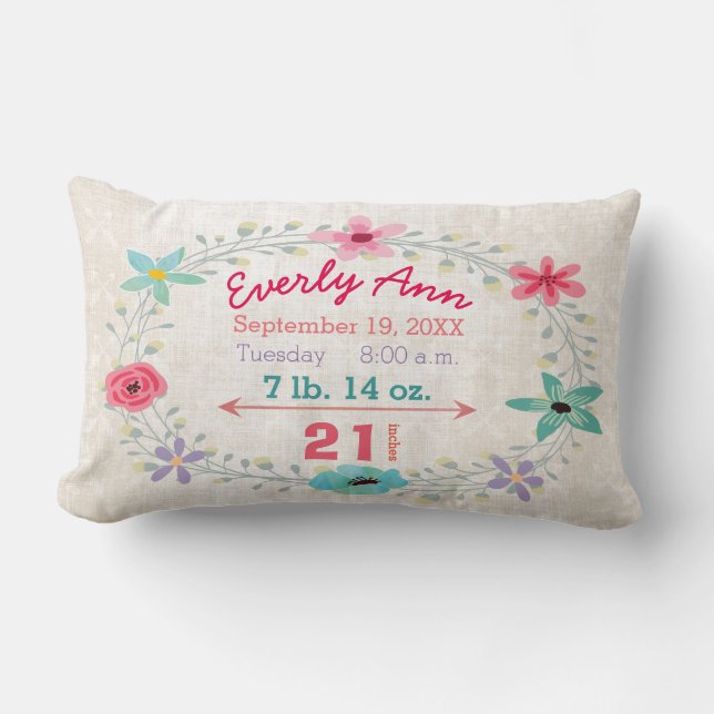 Coussin Rectangle Statistiques de naissance Bébé fille Créatures de  (Recto)