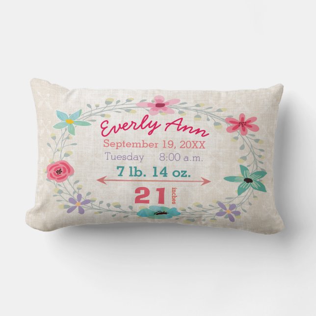 Coussin Rectangle Statistiques de naissance Bébé Fille Forêt Créatur (Recto)