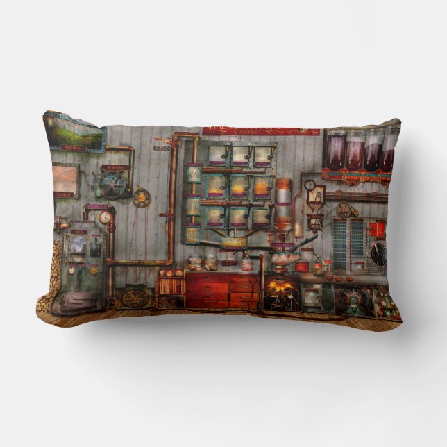 Coussin Rectangle Steampunk - café - le fabricant de café de société (Recto)