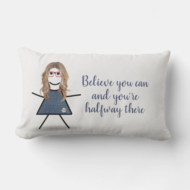 Coussin Rectangle Stick Girl en robe Denim avec citation (Recto)