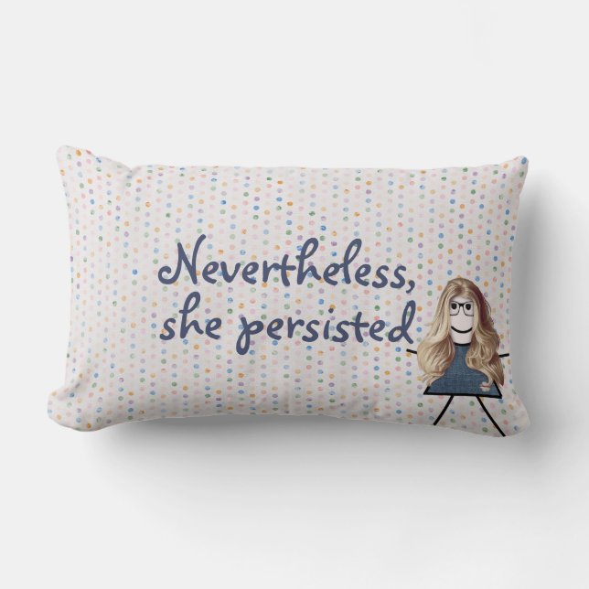 Coussin Rectangle Stick Girl en robe Denim avec citation (Recto)