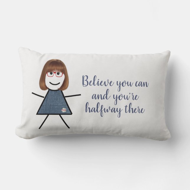 Coussin Rectangle Stick Girl en robe Denim avec citation (Recto)