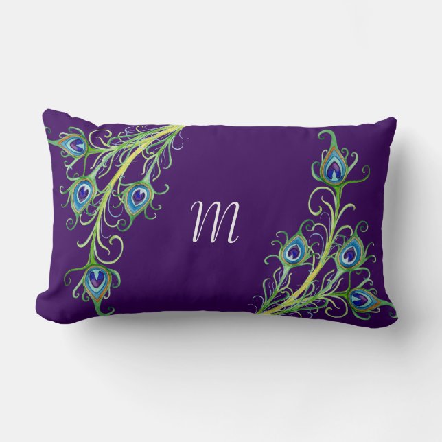 Coussin Rectangle Style Art Déco Nouveau Peacock Feathryl (Recto)