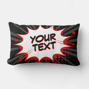 Coussin Rectangle Style BD Pop Art Retro Black Grey Rouge VOTRE TEXT