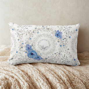 Coussin Rectangle Style floral antique vintage bleu