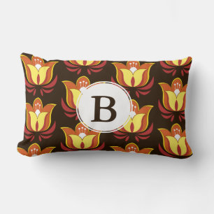 Coussin Rectangle Style hippie Super 60s Fleurs et lettre initiale