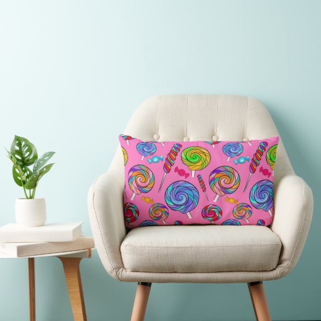 Coussin Rectangle Sucette amusante rose arc-en-ciel (Chaise)