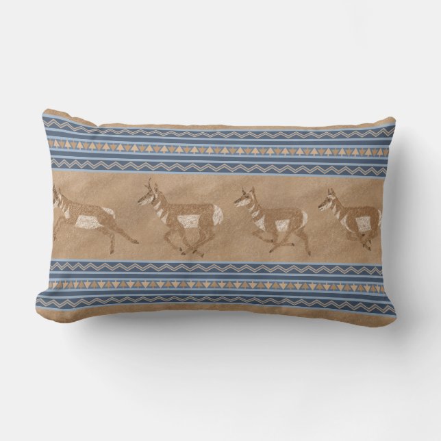 Coussin Rectangle Sud-ouest Antilopes d'Amérique Blue & Brown Border (Recto)