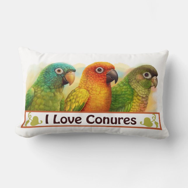 Coussin Rectangle Sun bleu-a couronné des conures verts-cheeked (Recto)