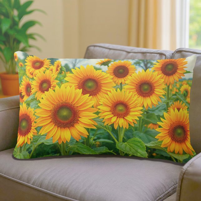 Coussin Rectangle Sunflowers Lumbar Pillow (Lumbar pillow with sunflowers)