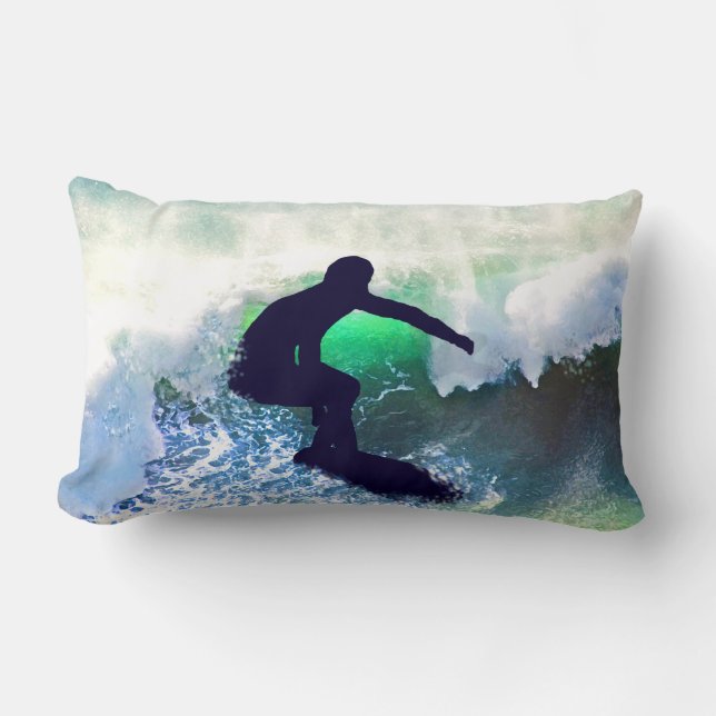 Coussin Rectangle Surfer dans une grande vague se brisante (Recto)