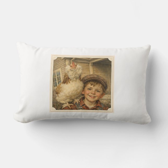 Coussin Rectangle Sweet Farm Boy Chicken Pillow (Recto)