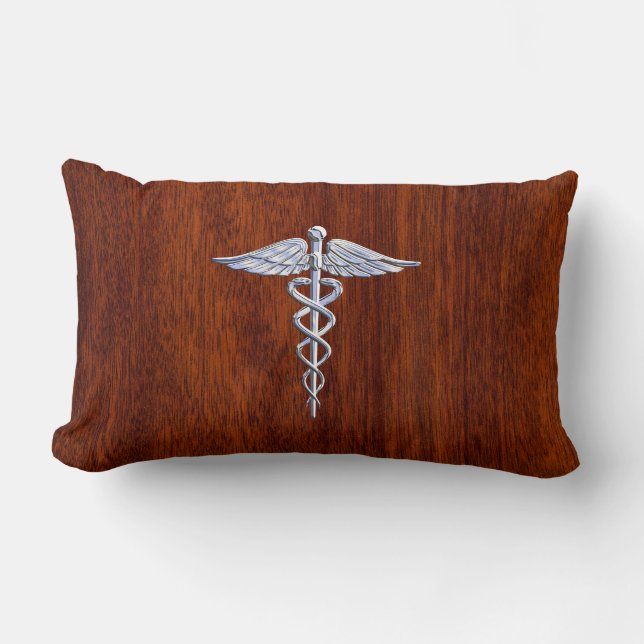 Coussin Rectangle Symbole Médicale de Caduceus en argent Imprimer (Recto)