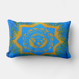 Coussin Rectangle symbole tantric d'or sur le bleu