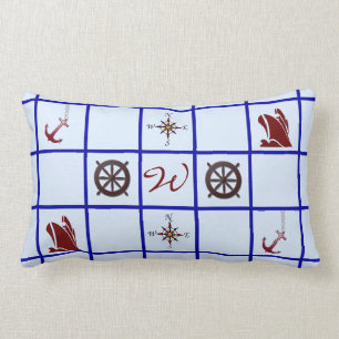 Coussin Rectangle Symboles nautiques décorés d'un monogramme