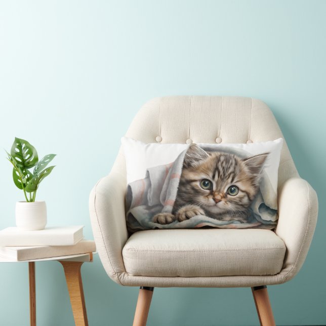 Coussin Rectangle Tabby Kitten sous une couverture (Chaise)