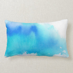 Coussin Rectangle Tache bleue, peint à la main abstrait d'aquarelle