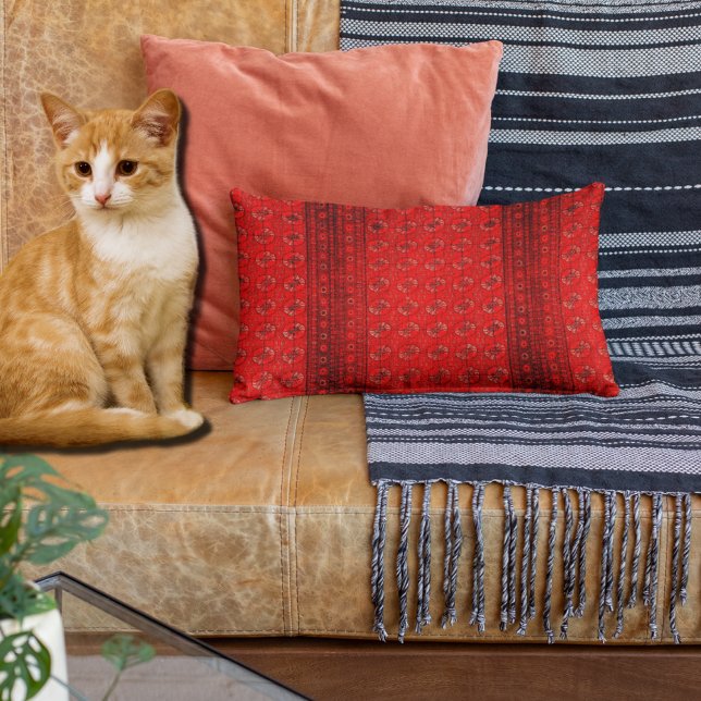 Coussin Rectangle Tapis oriental en rouge vif (Créateur téléchargé)