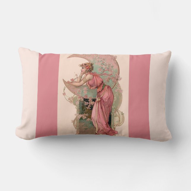 COUSSIN RECTANGLE TAROTS / LADY DE LA LUNE AVEC FLEURS EN ROSE (Recto)