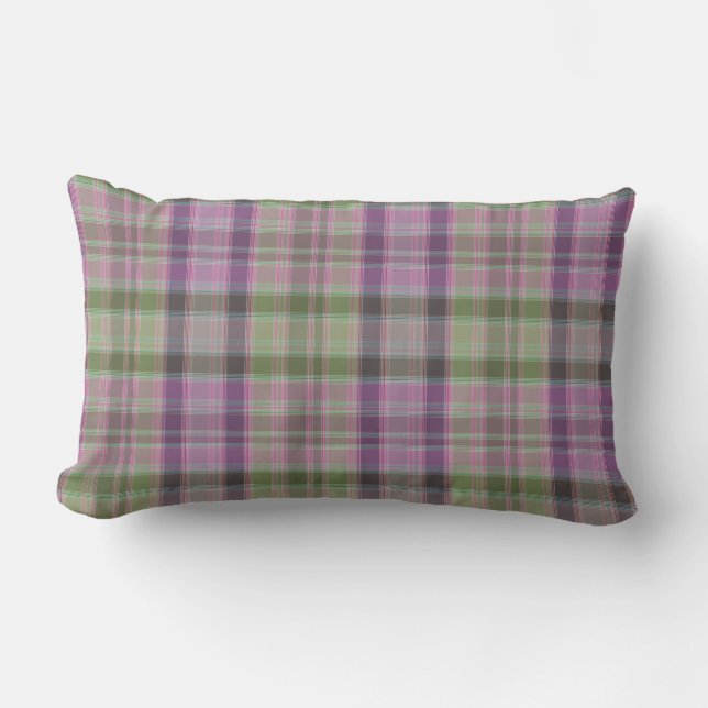 Coussin Rectangle Tartan classique vert et lilas.  (Recto)
