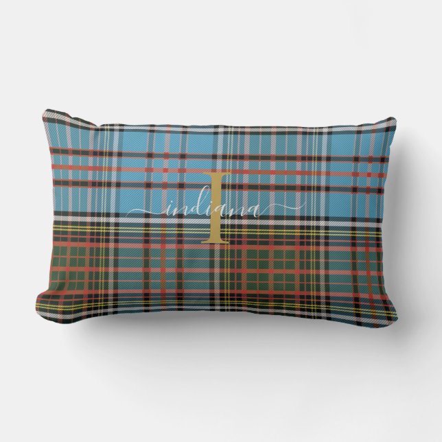 Coussin Rectangle Tartan Plaid Monogramme Script Clan Anderson Rusti (Recto)