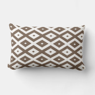 Coussin Rectangle Taupe motif diamant brun et blanc