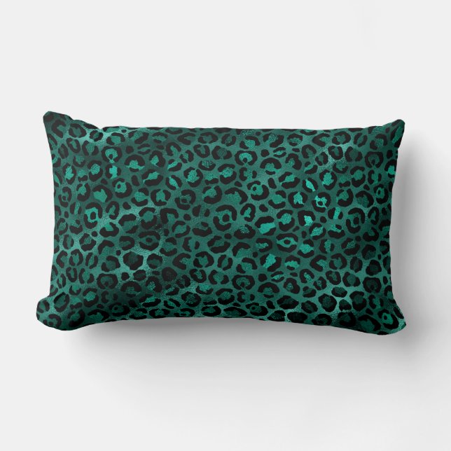 Coussin Rectangle Teal et Gold Série Léopard Design 5  (Recto)