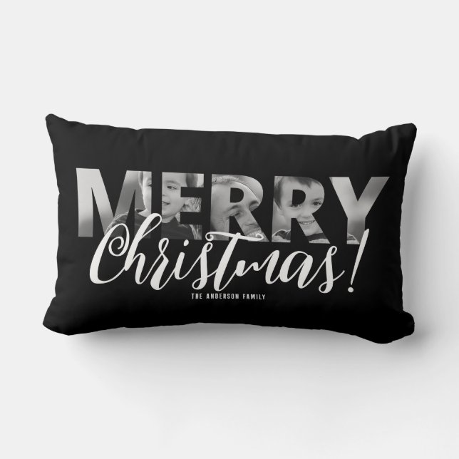 Coussin Rectangle Télécharger 1 ou 2 photos en texte Joyeux Noël (Verso)