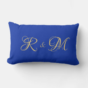Coussin Rectangle Tendance Élégant Uni Bleu Royal Initiales Couple