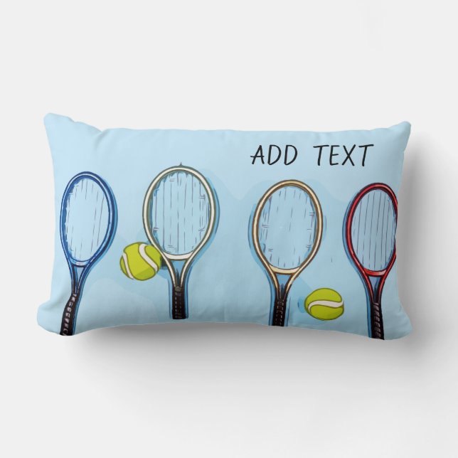 Coussin Rectangle Tennis et raquette sur arrière - plan bleu (Recto)