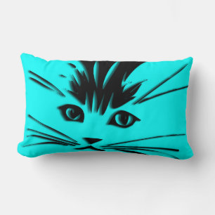 Coussin Rectangle Tête de chat Kitty bleu aqua