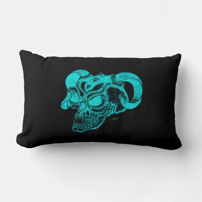 Coussin Rectangle Tête de diable crâne noir et vert (Recto)