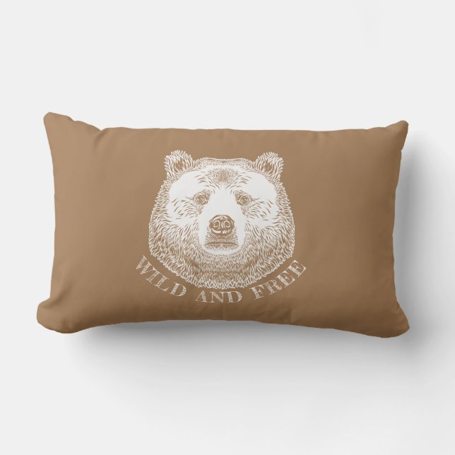 Coussin Rectangle Tête D'Ours, Sauvage Et Libre, Illustration Dessin (Recto)