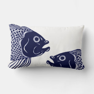 Coussin Rectangle Têtes de poisson bleu de la marine nautique