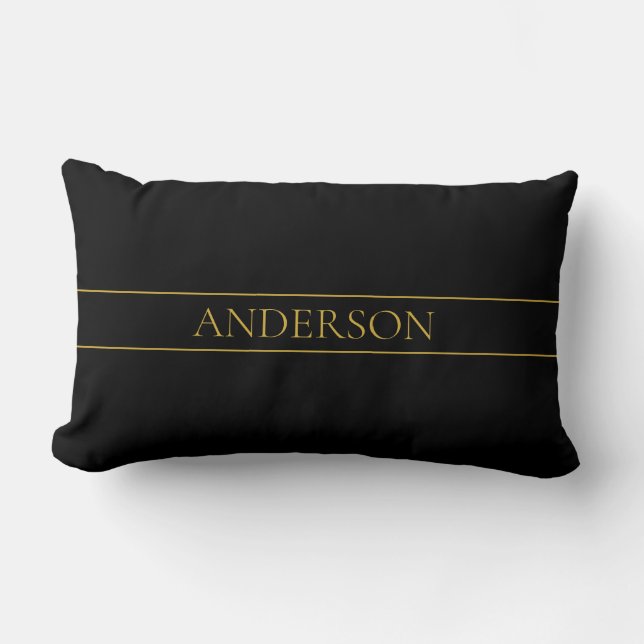 Coussin Rectangle Texte et lignes Gold personnalisables (Recto)