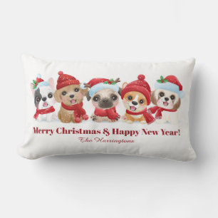 Coussin Rectangle Texte personnalisé Chiots de Noël jettent des orei