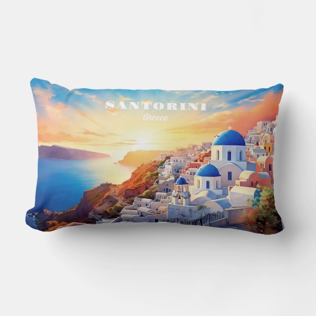 Coussin Rectangle Texte personnalisé Coucher de soleil Santorin Grèc (Recto)