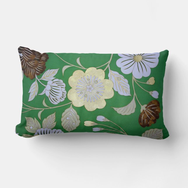 Coussin Rectangle Textile japonais de KIMONO, motif floral (Recto)
