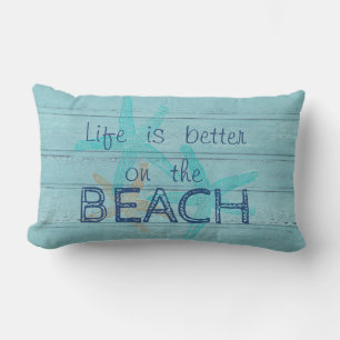 Coussin Rectangle Texture de bois adorable, La vie est meilleure sur